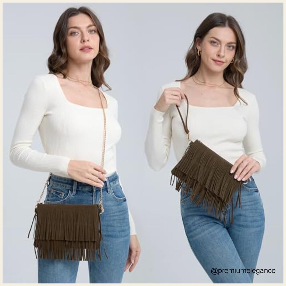 Small Faux Suede Crossbody Bag with Removable Strap and Wristlet - Picture 2 of 6